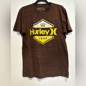 Hurley 1999 Medium Brown/Black Heathered Yellow White Crown Logo Graphic Tee.